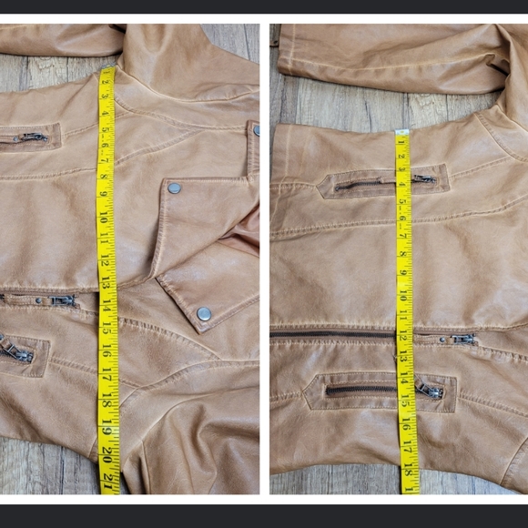 Max Studio Women's caramel tan aged Faux Leather moto biker jacket, L - Picture 16 of 16
